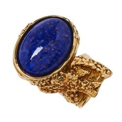 Pre Owned Yves Saint Laurent Blue Cabochon Arty Cocktail Ring Size EU 49