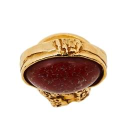 Pre Owned Yves Saint Laurent Red Glass Cabochon Arty Ring Size EU 57