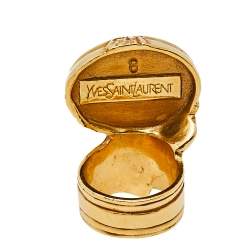 Pre Owned Yves Saint Laurent Red Glass Cabochon Arty Ring Size EU 57