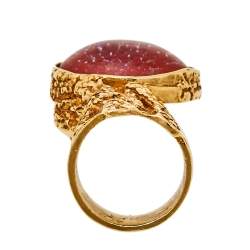 Pre Owned Yves Saint Laurent Red Glass Cabochon Arty Ring Size EU 57