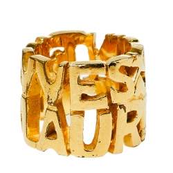 Pre Owned دبلة أيف سان لوران شعار لون ذهبي فينتدج مقاس EU 52