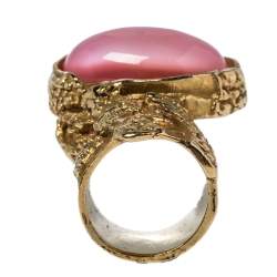 Pre Owned Yves Saint Laurent Pink Glass Cabochon Arty Ring Size 5