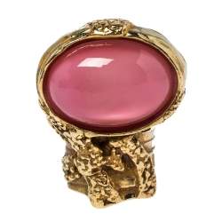Pre Owned Yves Saint Laurent Pink Glass Cabochon Arty Ring Size 5