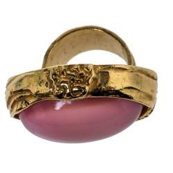 Pre Owned Yves Saint Laurent Pink Glass Cabochon Arty Ring Size 5