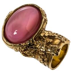Pre Owned Yves Saint Laurent Pink Glass Cabochon Arty Ring Size 5