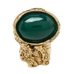Pre Owned Yves Saint Laurent Green Cabochon Arty Ring Size 7