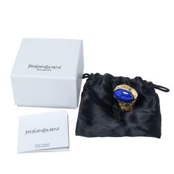 Pre Owned خاتم ايف سان لوران ارتي معدن ذهبي اللون وكابوشون أزرق مقاس 6