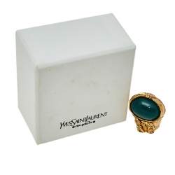Pre Owned Yves Saint Laurent Green Cabochon Arty Ring Size 7