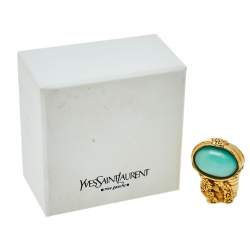 Pre Owned Yves Saint Laurent Green Cabochon Arty Ring Size 7