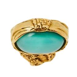 Pre Owned Yves Saint Laurent Green Cabochon Arty Ring Size 7