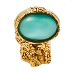 Pre Owned Yves Saint Laurent Green Cabochon Arty Ring Size 7