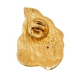 Pre Owned Yves Saint Laurent Vintage Textured Gold Tone Pin Brooch