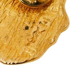 Pre Owned Yves Saint Laurent Vintage Textured Gold Tone Pin Brooch