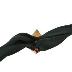 Pre Owned Yves Saint Laurent Logo Medallion Olive Green Satin Silk Choker