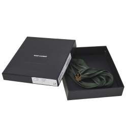 Pre Owned Yves Saint Laurent Logo Medallion Olive Green Satin Silk Choker