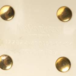 Pre Owned Yves Saint Laurent White Perforated Patent Leather Buckle Belt 90CM