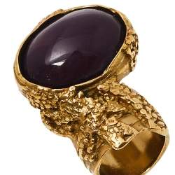 Pre Owned خاتم  إيف سان لوران حجر زجاجي بنفسجي بيضاوي مقاس 5 