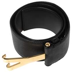 Pre Owned Yves Saint Laurent Black Leather Y Buckle Belt 70CM