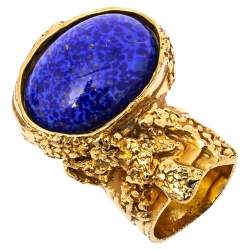 Pre Owned Yves Saint Laurent Blue Cabochon Arty Cocktail Ring Size EU 53