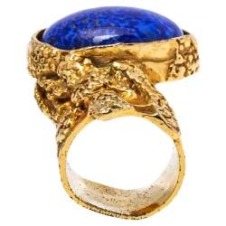 Pre Owned Yves Saint Laurent Blue Cabochon Arty Cocktail Ring Size EU 53