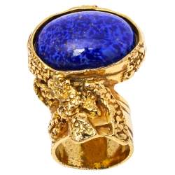 Pre Owned Yves Saint Laurent Blue Cabochon Arty Cocktail Ring Size EU 53