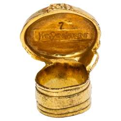 Pre Owned Yves Saint Laurent Blue Cabochon Arty Cocktail Ring Size EU 53