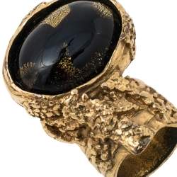 Pre Owned Yves Saint Laurent Black Cabochon Arty Cocktail Ring Size EU 49
