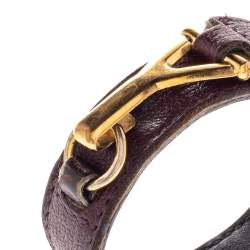 Pre Owned Yves Saint Laurent Purple Leather Gold Tone Y Hook Bracelet