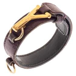 Pre Owned Yves Saint Laurent Purple Leather Gold Tone Y Hook Bracelet