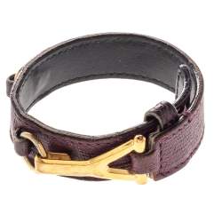 Pre Owned Yves Saint Laurent Purple Leather Gold Tone Y Hook Bracelet