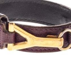 Pre Owned Yves Saint Laurent Purple Leather Gold Tone Y Hook Bracelet