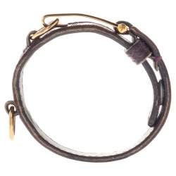 Pre Owned Yves Saint Laurent Purple Leather Gold Tone Y Hook Bracelet
