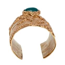 Pre Owned Yves Saint Laurent Green Glass Cabochon Gold Tone Cuff Bracelet