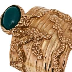 Pre Owned Yves Saint Laurent Green Glass Cabochon Gold Tone Cuff Bracelet