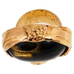 Pre Owned Yves Saint Laurent Black Cabochon Arty Ring Size 54.5