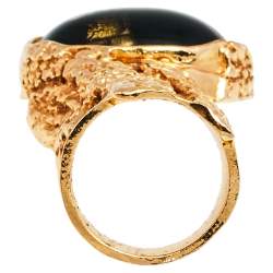 Pre Owned Yves Saint Laurent Black Cabochon Arty Ring Size 54.5