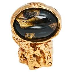 Pre Owned Yves Saint Laurent Black Cabochon Arty Ring Size 54.5