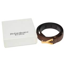 Pre Owned Yves Saint Laurent Brown Leather Y Buckle Belt 80CM