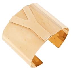 Pre Owned Yves Saint Laurent Y Gold Tone Wide Cuff Bracelet