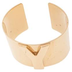 Pre Owned Yves Saint Laurent Y Gold Tone Wide Cuff Bracelet