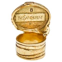 Pre Owned Yves Saint Laurent Green Glass Cabochon Arty Ring Size EU 57