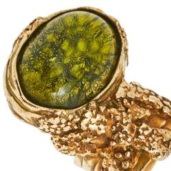 Pre Owned Yves Saint Laurent Green Glass Cabochon Arty Ring Size EU 57
