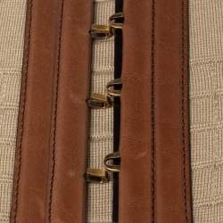 Pre Owned Yves Saint Laurent Beige/Brown Leather and Elastic Waist Belt Medium