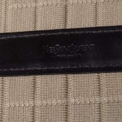 Pre Owned Yves Saint Laurent Beige/Brown Leather and Elastic Waist Belt Medium