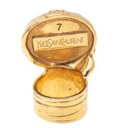 Pre Owned Yves Saint Laurent Green Glass Cabochon Gold Tone Arty Ring Size 56