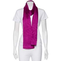 Pre Owned Yves Saint Laurent Purple Monogram Cotton & Silk Scarf