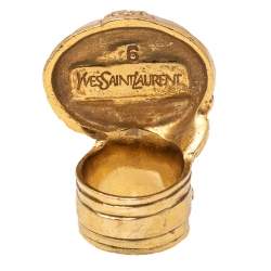 Pre Owned Yves Saint Laurent Blue Glass Cabochon Gold Tone Arty Ring Size 6