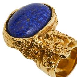 مملوكة مسبقًا Yves Saint Laurent Blue Glass Cabochon Arty Ring Size EU 54.5