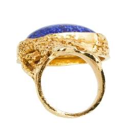 مملوكة مسبقًا Yves Saint Laurent Blue Glass Cabochon Arty Ring Size EU 54.5