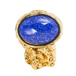 مملوكة مسبقًا Yves Saint Laurent Blue Glass Cabochon Arty Ring Size EU 54.5